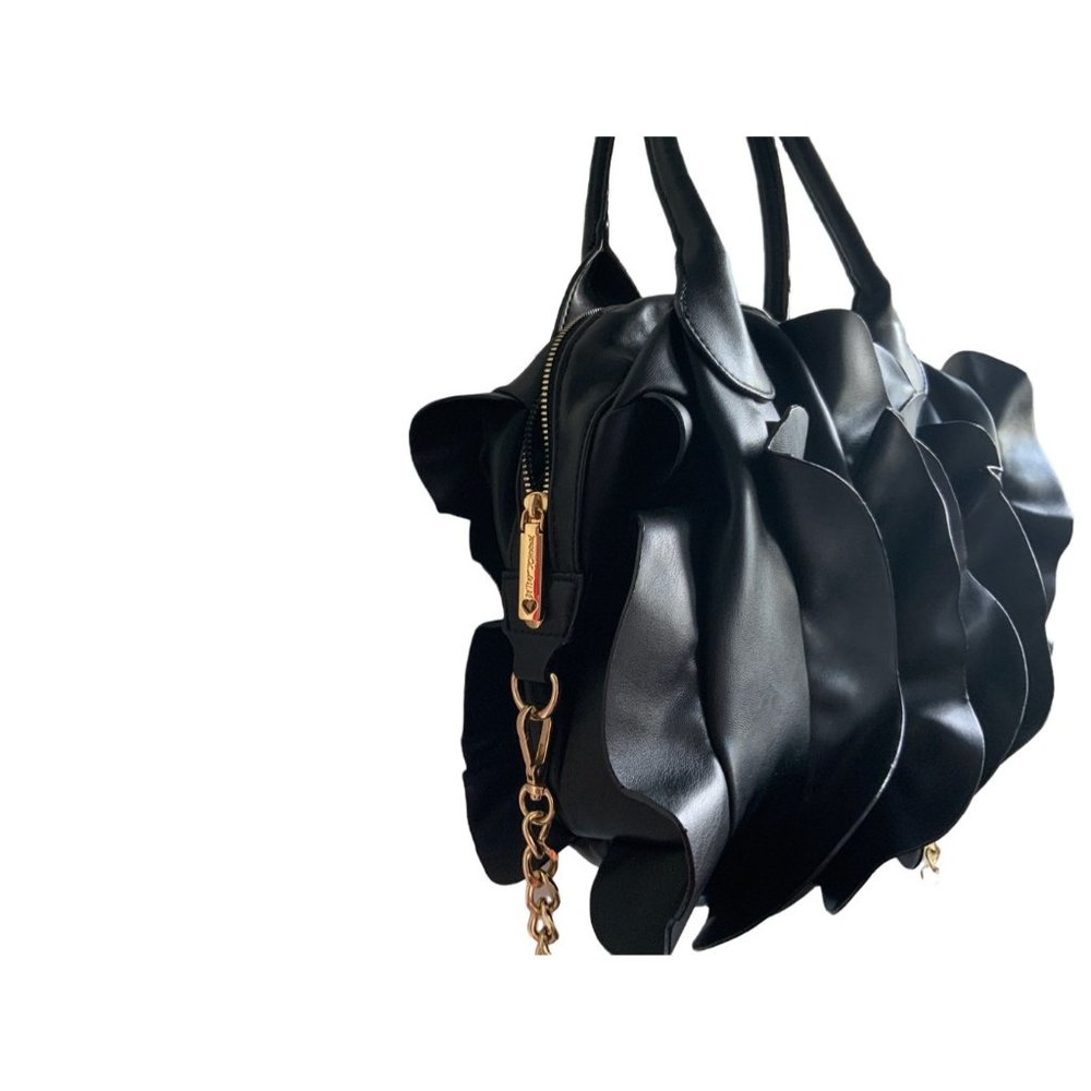 Betsey Johnson Black Ruffle Satchel Handbag Purse